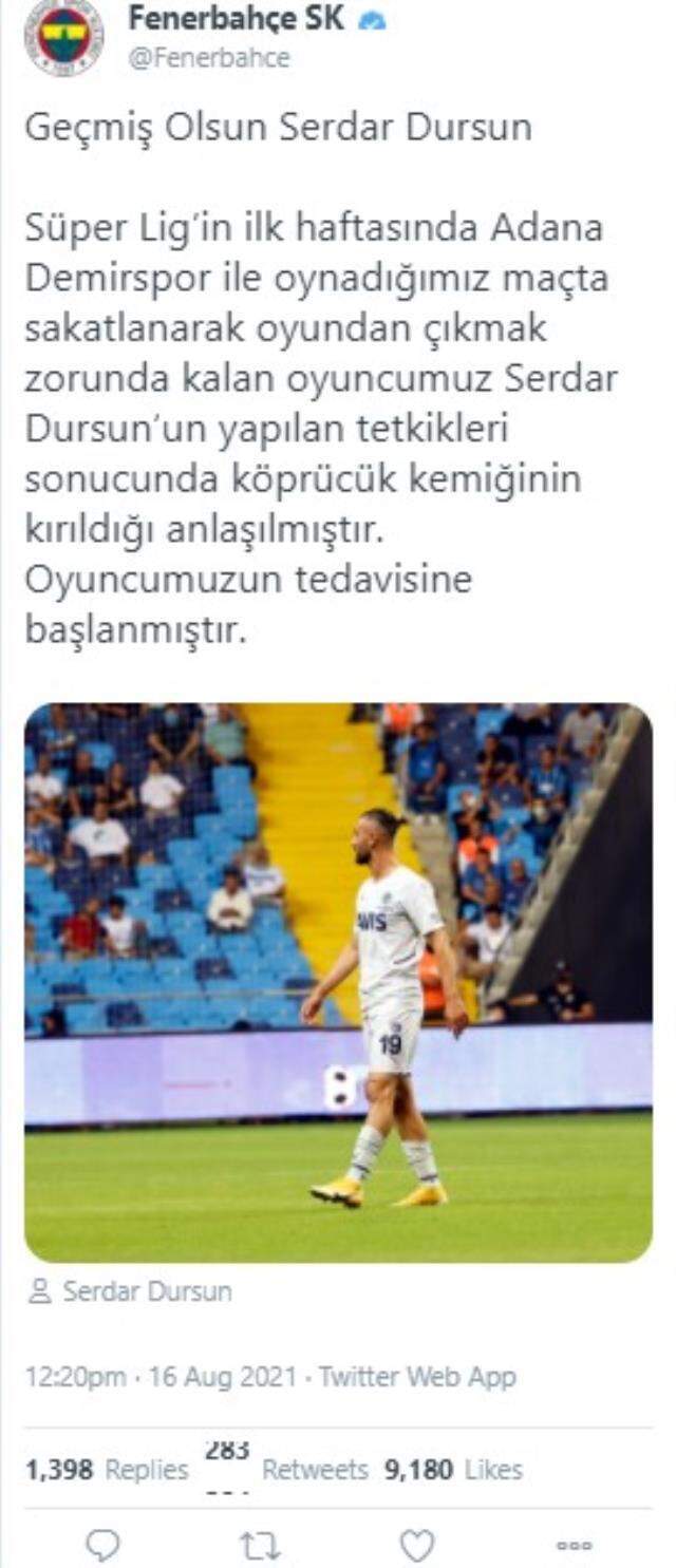 Fenerbahçe sezon başında revire döndü! Bir kötü haber de Serdar Dursun'dan geldi Fenerbahçe sezon başında revire döndü! Bir kötü haber de Serdar Dursun'dan geldi