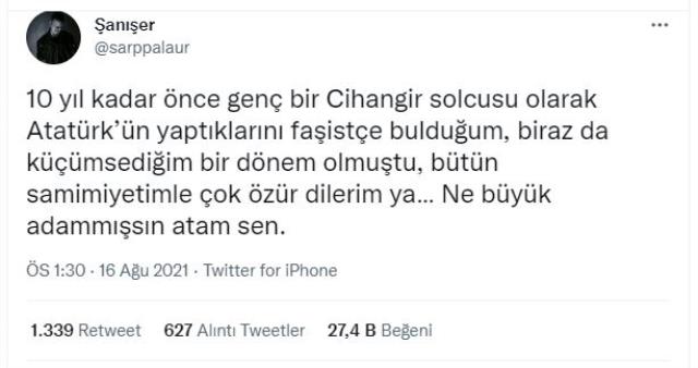 Ünlü rapçi Şanışer'den çok konuşulacak Atatürk itirafı: Tüm samimiyetimle özür dilerim