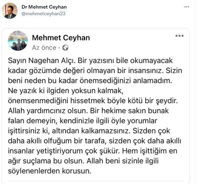 Mehmet Ceyhan'dan kendisine 'Bunak' diyen Nagehan Alçı'ya çok ağır sözler: Altından kalkamazsın