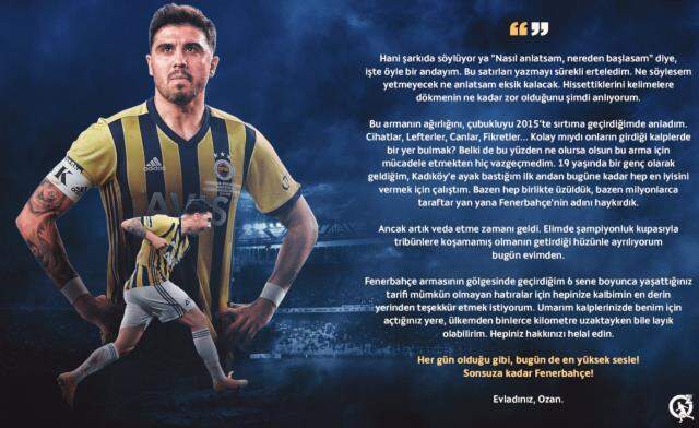 Ozan Tufan'ın veda mesajı taraftarların yüreğine dokundu Ozan Tufan'ın veda mesajı taraftarların yüreğine dokundu