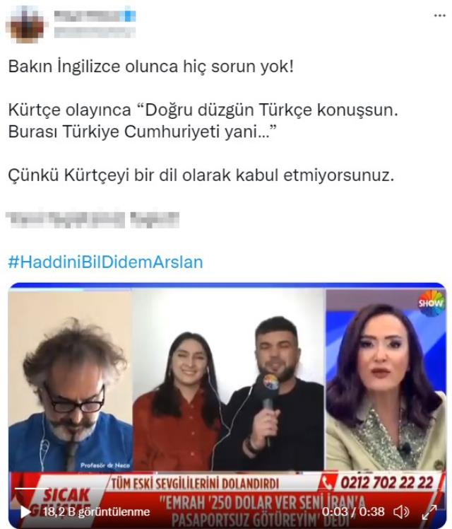 Kürkçe konuştuğu için konuğunu programdan alan Didem Arslan Yılmaz'ın İngilizce yayın yaptığı anlar gündeme geldi