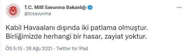 Son Dakika: Kabil Havalimanı'ndaki patlamayla ilgili MSB'den açıklama: İki patlama oldu, birliğimizde herhangi bir zayiat yok