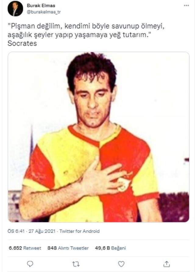TFF'den ceza alan Galatasaray Başkanı Burak Elmas'tan, Socrates savunması TFF'den ceza alan Galatasaray Başkanı Burak Elmas'tan, Socrates savunması