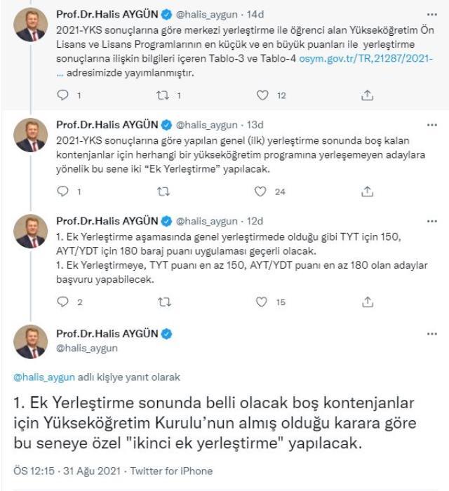 Son dakika: Birinci ek yerleştirme sonrası kontenjanlara göre ikinci ek yerleştirme yapılacak