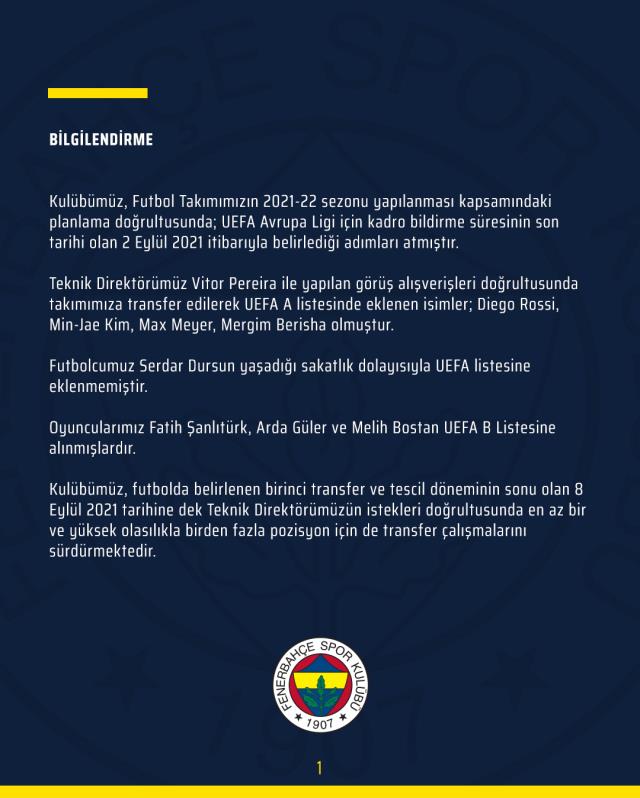 Fenerbahçe'den bir ilk! Gelecekler, gidecekler ve planlar resmi siteden paylaşıldı