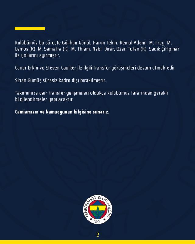 Fenerbahçe'den bir ilk! Gelecekler, gidecekler ve planlar resmi siteden paylaşıldı