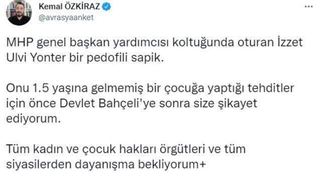 Avrasya Araştırma Başkanı Özkiraz: MHP Genel Başkan Yardımcısı Yönter beni tehdit etti