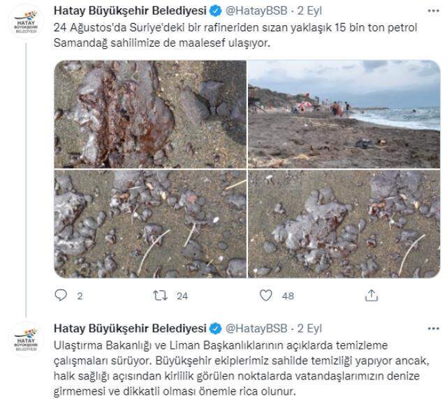 Hatay'da vatandaşlar, uyarılara rağmen Suriye'den sızan petrol sızıntısının içinde yüzmeye devam etti