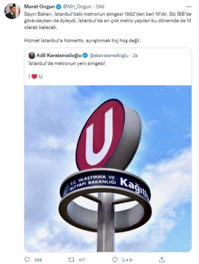 Bakanlık İstanbul'da metronun simgesini değiştirdi, İBB'den jet tepki geldi Bakanlık İstanbul'da metronun simgesini değiştirdi, İBB'den jet tepki geldi