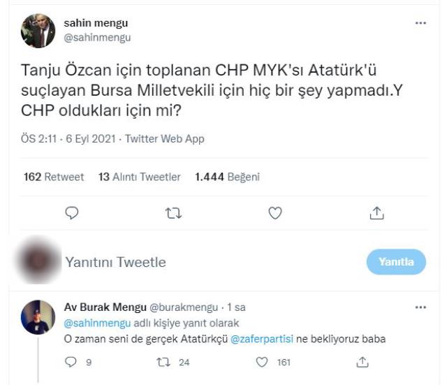 CHP'nin Tanju Özcan kararını eleştiren Şahin Mengü'ye oğlundan Zafer Partisi daveti