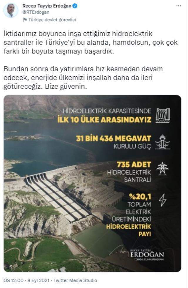 Cumhurbaşkanı Erdoğan: Türkiye'yi hidroelektrik santralleri alanından çok farklı bir boyuta taşıdık