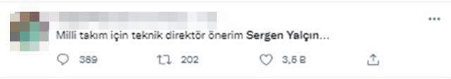Şenol Güneş'in istifasını, Sergen Yalçın'ın Milli Takım'ın başına geçmesini istiyor Şenol Güneş'in istifasını, Sergen Yalçın'ın Milli Takım'ın başına geçmesini istiyor