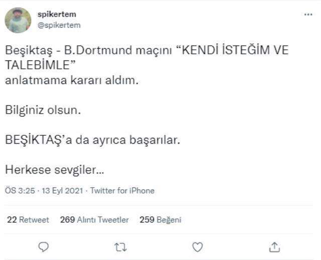 Beşiktaş taraftarından Ertem Şener'e tepki! Dortmund maçını başka bir spiker anlatacak Beşiktaş taraftarından Ertem Şener'e tepki! Dortmund maçını başka bir spiker anlatacak