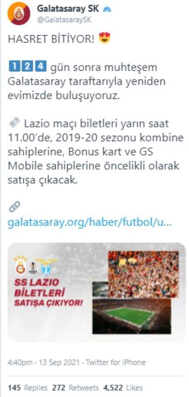 Hasret bitiyor! Galatasaray, 124 gün sonra taraftarıyla buluşuyor Hasret bitiyor! Galatasaray, 124 gün sonra taraftarıyla buluşuyor