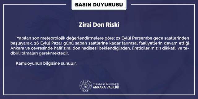 Ankara Valiliği'nden zirai don uyarısı! Perşembe günü başlayıp pazara kadar devam edecek
