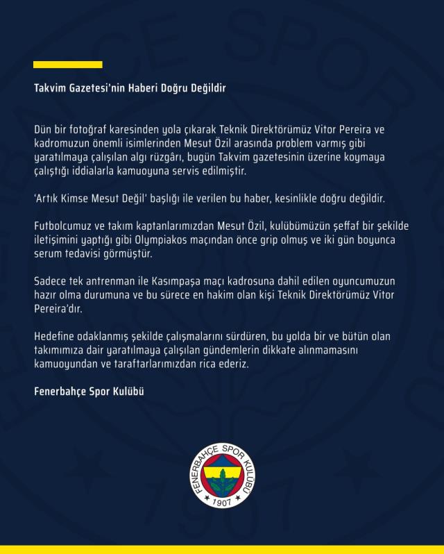 Fenerbahçe, Mesut Özil'in ayrılık kararı aldığı iddialarına resmi cevap verdi: Doğru değil