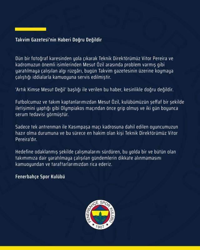 Fenerbahçe, Mesut Özil'in ayrılık kararı aldığı iddialarına resmi cevap verdi: Doğru değil