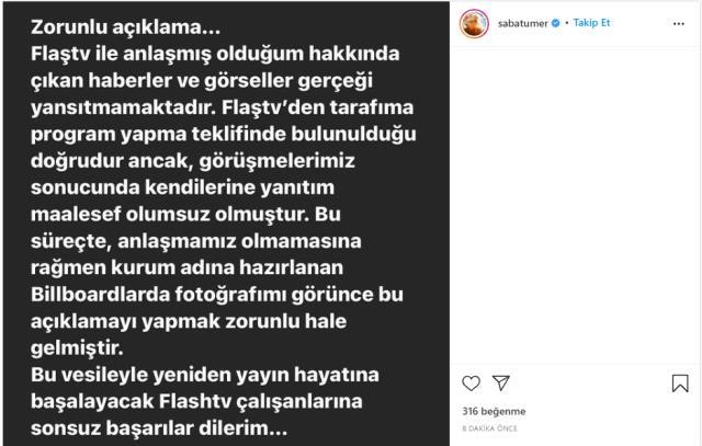 Flash TV'ye, yeni yayın dönemi öncesi Saba Tümer'den ayar: Tekliflerine evet demedim