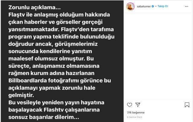 Saba Tümer'in Flash TV ile anlaştığı iddiası