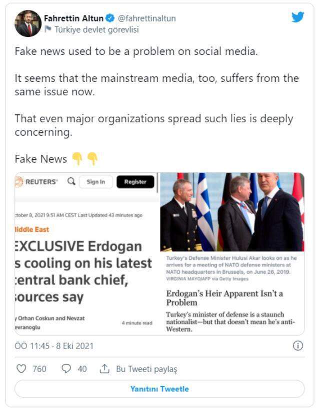 Reuters'ın Merkez Bankası Başkanı Kavcıoğlu'yla ilgili iddiasına İletişim Başkanı Altun'dan yalanlama