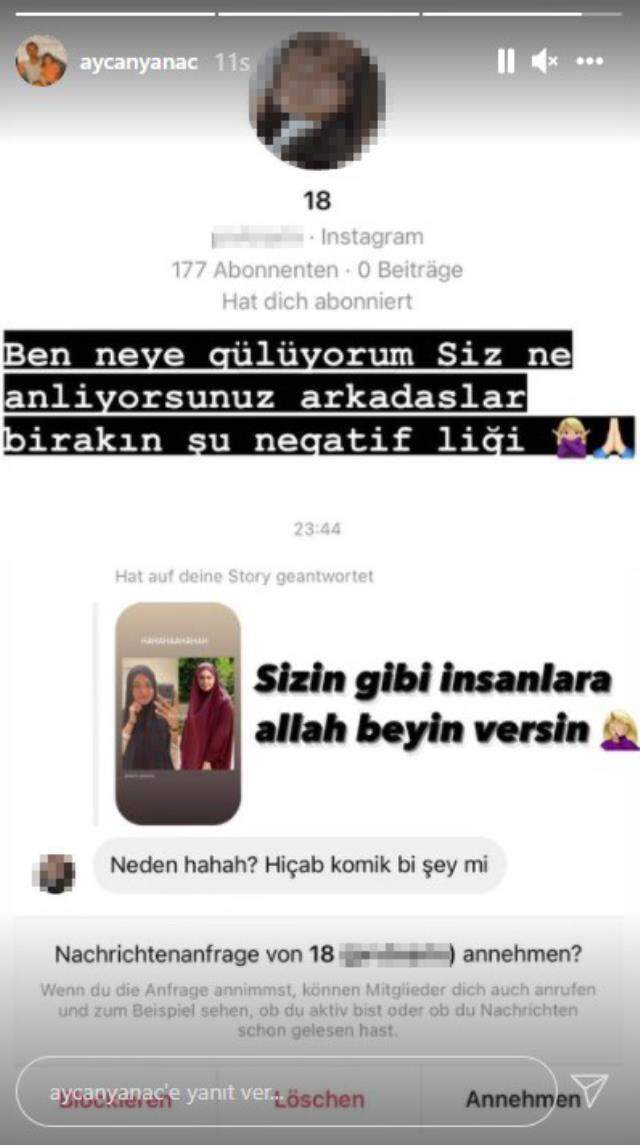 Başörtülü pozunu paylaşan Aycan Yanaç, kendisini eleştiren takipçisini ifşa etti Başörtülü pozunu paylaşan Aycan Yanaç, kendisini eleştiren takipçisini ifşa etti