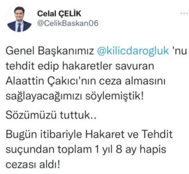 Alaattin Çakıcı, Kemal Kılıçdaroğlu'na hakarettin 1 yıl 8 ay hapis cezası aldı