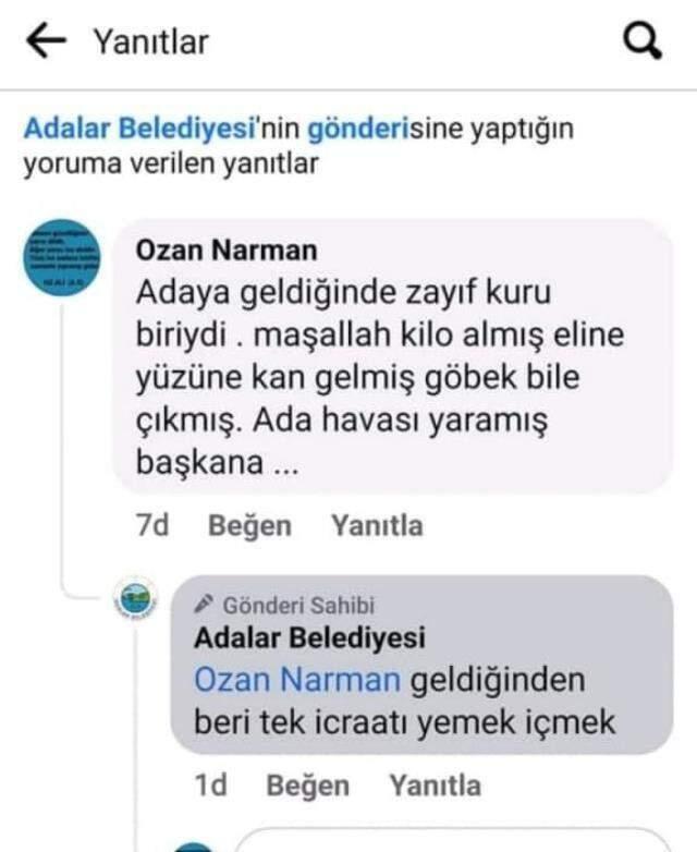 Adalar Belediye Başkanı hakkında belediyenin resmi sayfasından şaşırtan yorum: Tek icraatı yemek içmek