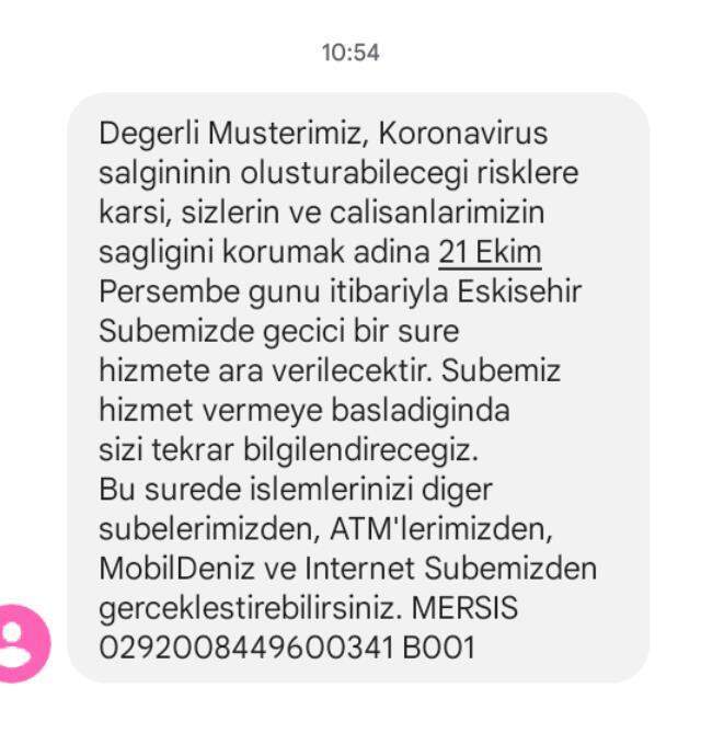 DenizBank, salgın nedeniyle Eskişehir şubesinde hizmete ara verdi DenizBank, salgın nedeniyle Eskişehir şubesinde hizmete ara verdi