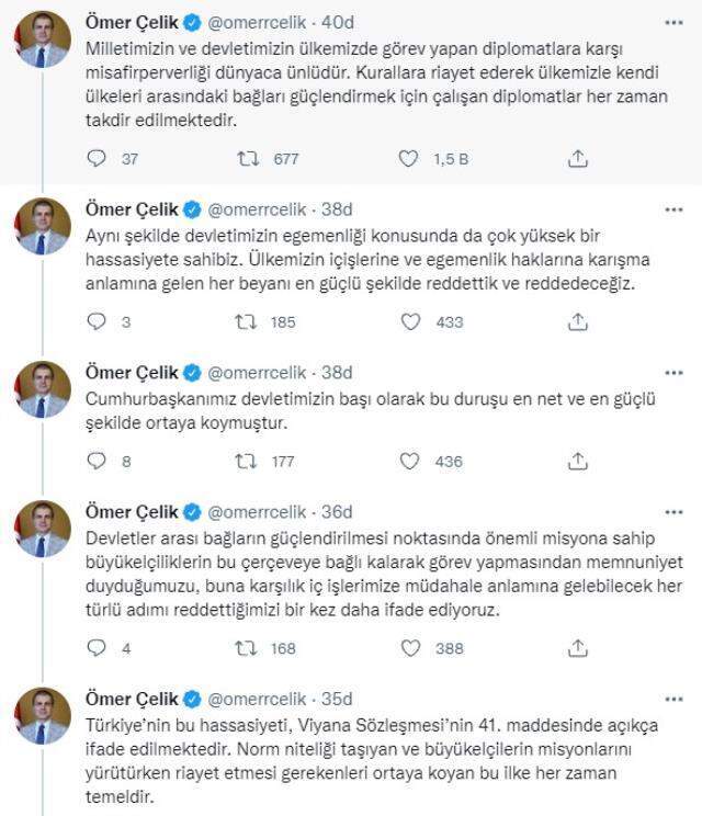 10 büyükelçinin geri adımına AK Parti'den ilk yorum: Cumhurbaşkanımız güçlü bir duruş gösterdi 10 büyükelçinin geri adımına AK Parti'den ilk yorum: Cumhurbaşkanımız güçlü bir duruş gösterdi