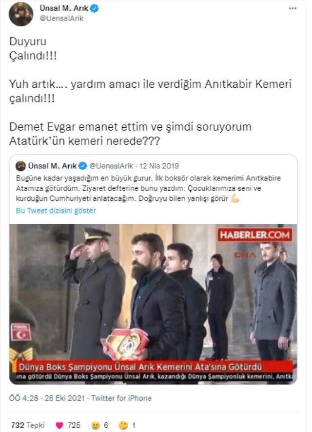 Ünsal Arık'tan bomba hırsızlık suçlaması: Demet Evgar'a emanet ettiğim Anıtkabir kemeri çalındı Ünsal Arık'tan bomba hırsızlık suçlaması: Demet Evgar'a emanet ettiğim Anıtkabir kemeri çalındı