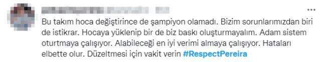 Fenerbahçe taraftarı hocasına sahip çıktı! 'Respect Pereira' etiketiyle gündeme damga vurdular Fenerbahçe taraftarı hocasına sahip çıktı! 'Respect Pereira' etiketiyle gündeme damga vurdular
