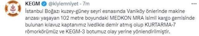 İstanbul Boğazı'nda korkutan anlar! Sürüklenen gemi kıyıya metreler kala durabildi