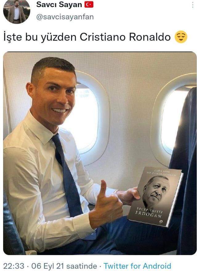 Ronaldo'nun, Cumhurbaşkanı Erdoğan'ın 'Daha Adil Bir Dünya Mümkün' kitabıyla fotoğraf çektirdiği iddiası