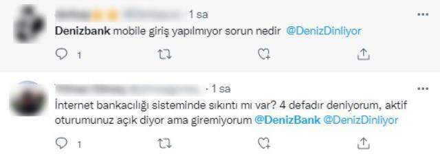Denizbank'ta müşteriler mobil ve internet bankacılığından işlem yapamıyor Denizbank'ta müşteriler mobil ve internet bankacılığından işlem yapamıyor