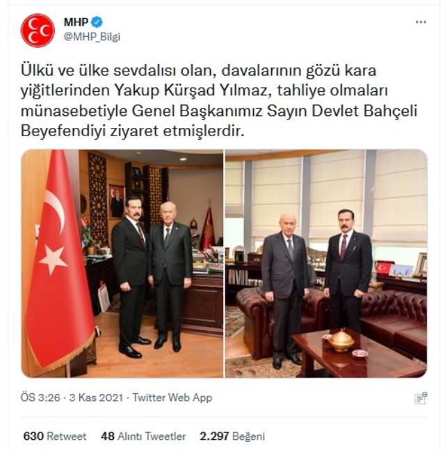 Cezaevinden tahliye olan Kürşad Yılmaz, MHP Lideri Devlet Bahçeli'yi ziyaret etti