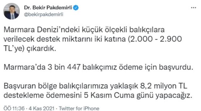 Marmara'daki balıkçılara destek ödemeleri yarın yapılacak
