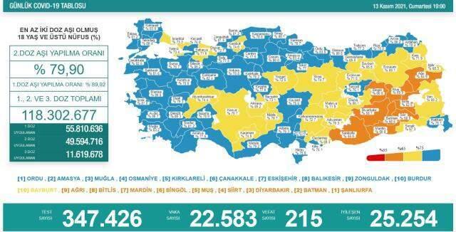 Son Dakika: Türkiye'de 13 Kasım günü koronavirüs nedeniyle 215 kişi vefat etti, 22 bin 583 yeni vaka tespit edildi