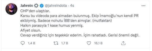 CHP'den İmamoğlu ve Karsu'nun yemek videosunun İBB tarafından karşılandığı iddialarına yanıt