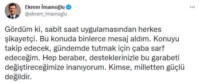 'Binlerce şikayet mesajı aldım' diyen İmamoğlu: Sabit saat uygulamasını değiştireceğimize inanıyorum