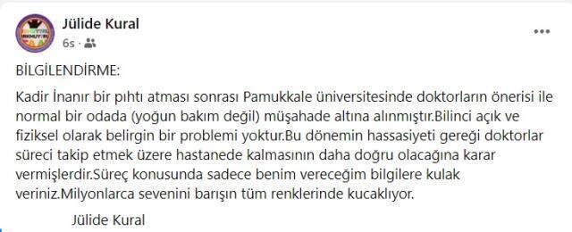 Son dakika! Kadir İnanır'ın hayat arkadaşı Jülide Kural'dan ilk açıklama