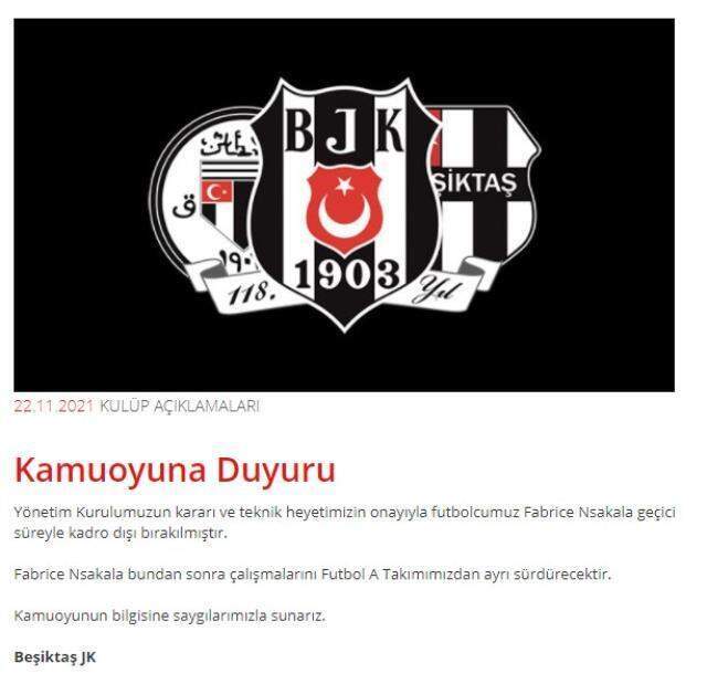 Son Dakika: Beşiktaş'ta N'Sakala kadro dışı bırakıldı