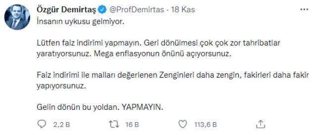 Prof. Dr. Özgür Demirtaş'tan Merkez Bankası'na yeni çağrı: Zengin daha zengin, fakir daha fakir olacak