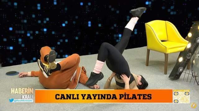 Canlı yayında pilates yapmak isteyen Faik Öztürk, şekilden şekle girdi