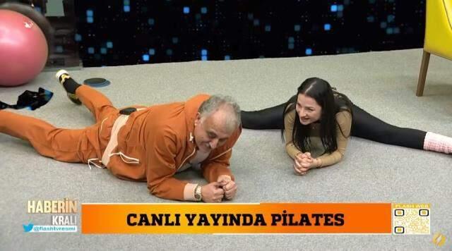 Canlı yayında pilates yapmak isteyen Faik Öztürk, şekilden şekle girdi