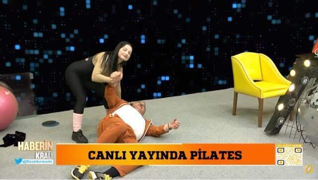 Canlı yayında pilates yapmak isteyen Faik Öztürk, şekilden şekle girdi