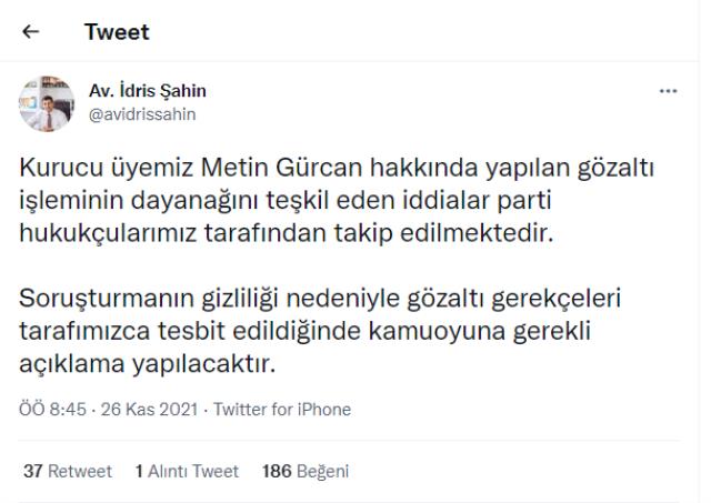 Deva Partisi kurucusu Metin Gürcan gözaltına alındı
