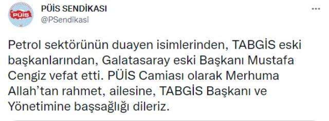 Galatasaray eski Başkanı Mustafa Cengiz'in vefatının ardından siyaset, spor ve iş dünyasından peş peşe paylaşımlar Galatasaray eski Başkanı Mustafa Cengiz'in vefatının ardından siyaset, spor ve iş dünyasından peş peşe paylaşımlar