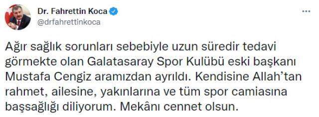 Galatasaray eski Başkanı Mustafa Cengiz'in vefatının ardından siyaset, spor ve iş dünyasından peş peşe paylaşımlar Galatasaray eski Başkanı Mustafa Cengiz'in vefatının ardından siyaset, spor ve iş dünyasından peş peşe paylaşımlar
