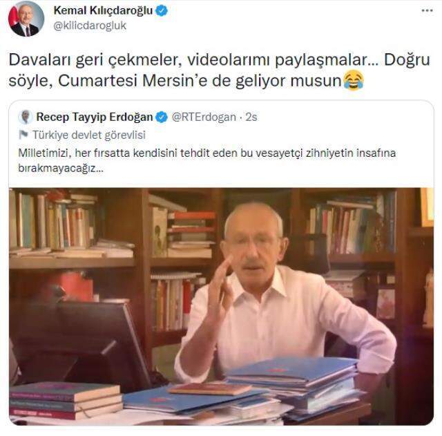 Cumhurbaşkanı Erdoğan videosunu paylaştı, Kılıçdaroğlu'ndan yanıt geldi: Mersin'e de geliyor musun? Cumhurbaşkanı Erdoğan videosunu paylaştı, Kılıçdaroğlu'ndan yanıt geldi: Mersin'e de geliyor musun?