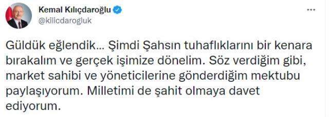 Kılıçdaroğlu verdiği sözü tuttu! Marketlere yolladığı mektubu ''Güldük eğlendik, şimdi işimize dönelim'' sözleriyle paylaştı Kılıçdaroğlu verdiği sözü tuttu! Marketlere yolladığı mektubu ''Güldük eğlendik, şimdi işimize dönelim'' sözleriyle paylaştı